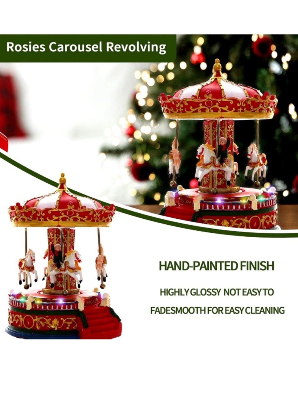 Christmas Carousel Figurines Decoration Village House Musical Carousel - Picture 3 of 8